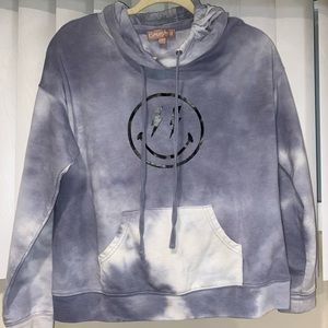Blue and White Tye Dye Smiley Face Hoodie